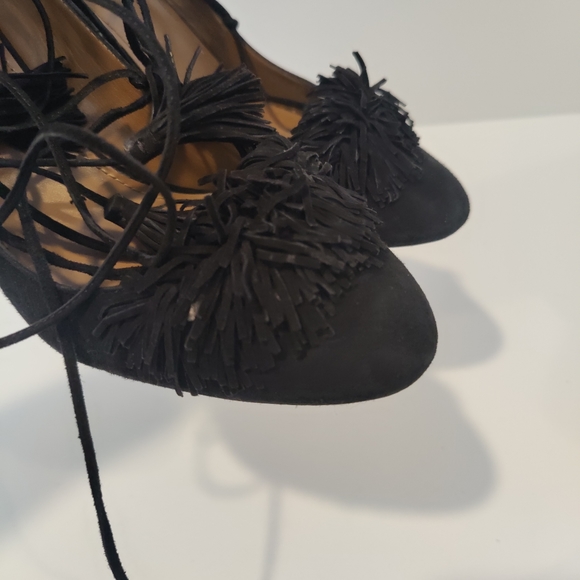 Aquazzura Black Suede Tassel Accents Pumps - Picture 7 of 12